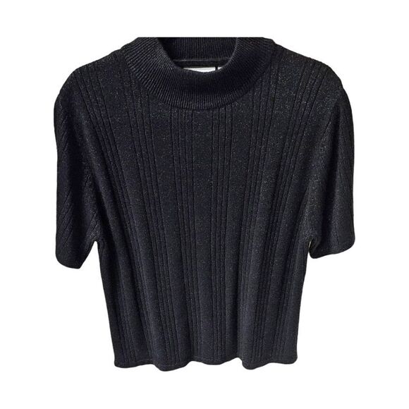 NWOT CROFT & BARROW Women's Black Metallic Sparkle Short Sleeve Sweater - Picture 1 of 12